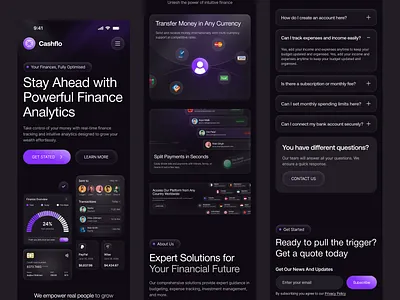 Finance SaaS Landing Page Mobile Responsive dark web design design figma figma template figma uiux finance saas fintech landing page design mobile responsive dark ui mobile responsive web saas landing page sajibur design web design web designer website design