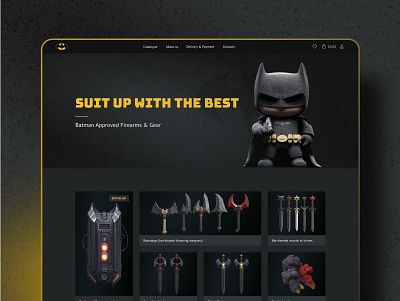 Website Concept | Batman Online Store adaptives batman catalogue cleanui dark ui filter firearms gear mobile version online store uxui weapon webdesign website