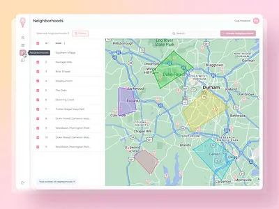 Ice Cream Delivery Service | Neighbourhoods Management admin panel ice cream delivery management map neighborhoods saas software as a service total uxui