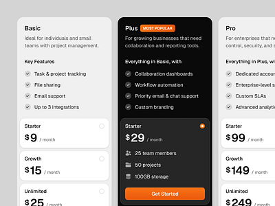 Tiered Pricing Plan dark mode design payment plan price pricing pricing card pricing page pricing plan pricing table subscription tier tier plan tier pricing tier pricing plan ui ui design uiux
