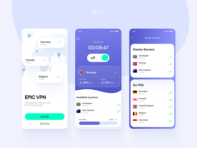 VPN Mobile Application for iOS and Android UI/UX Design adaptive design android development fintech flutter graphic design ios mobile app mobile application mobile design online service project management redesign saas secure ui ux vpn web design web development