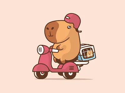 Capybara Scooter Animation animation capybara cartoon cat delivery funny illustration kawaii scooter vector