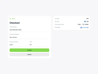 Credit Card Checkout Page for Onramp Crypto Dark/Light checkout figma minimalist modern onramp ux web3