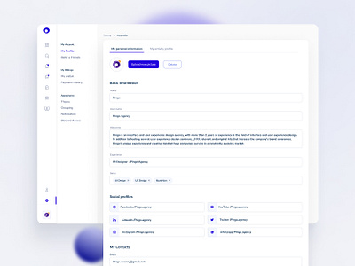 Settings and 4 other functional pages 3d app calendar design edite profile experience meeting profile projects service setting sidebar tabbar ui ui design user user profile web