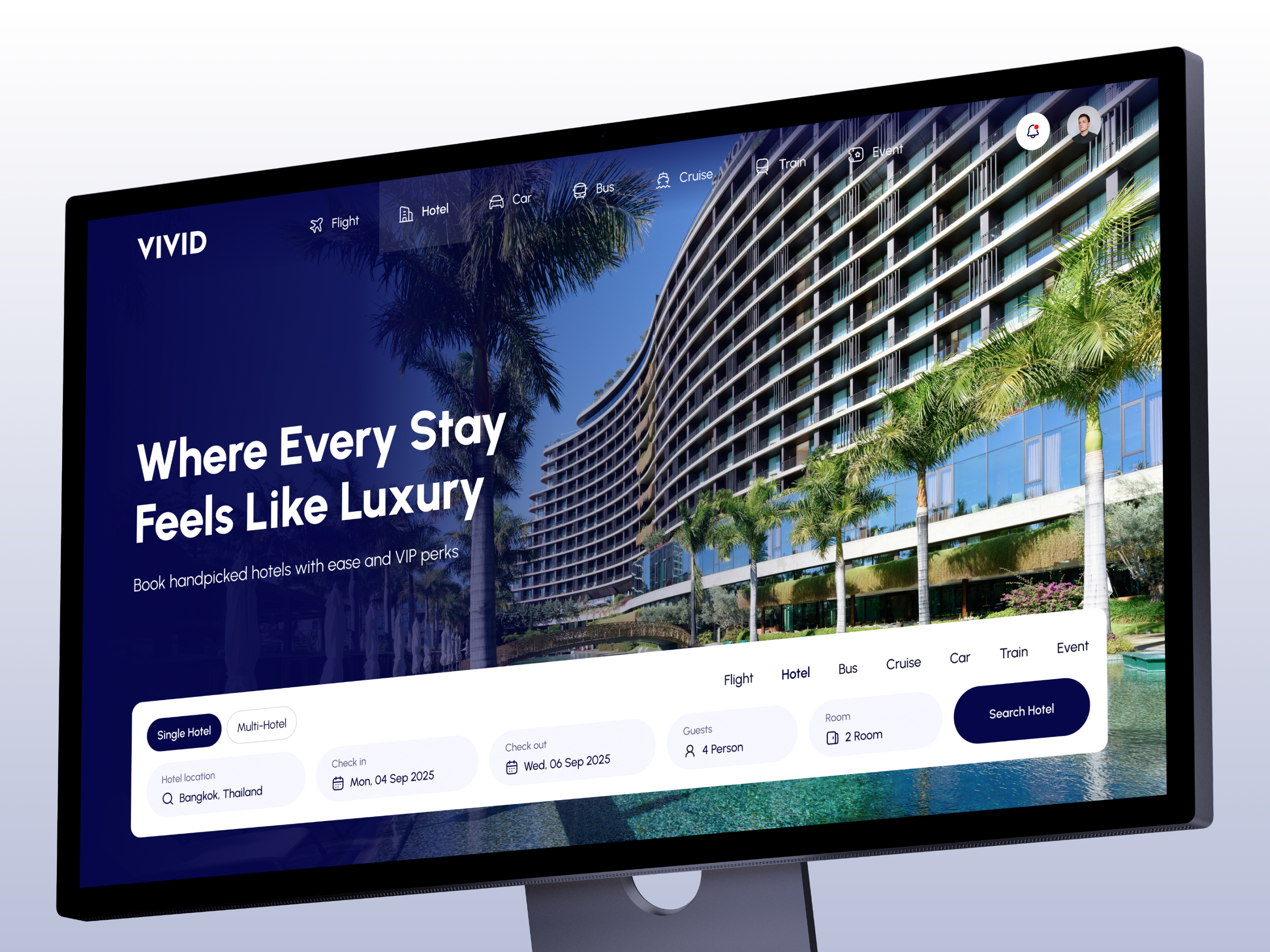 VIVID – Booking Website Design booking booking platform booking super app booking website design agency design solution homepage hospitality design hotel booking orionix orionix studio product design super app ui uiux ux web design web design service website website design