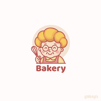 Grandma's Bakery Logo (for sale) baked baker bakery baking branding croissant cute design goods grandma granny happy illustration logo logos nana old sweet whisk woman