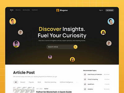 Blogane - Blog & News Landing Page - Animation animation article blog blogs landing clean framer interaction landing page modern news template ui uiux ux web design webflow