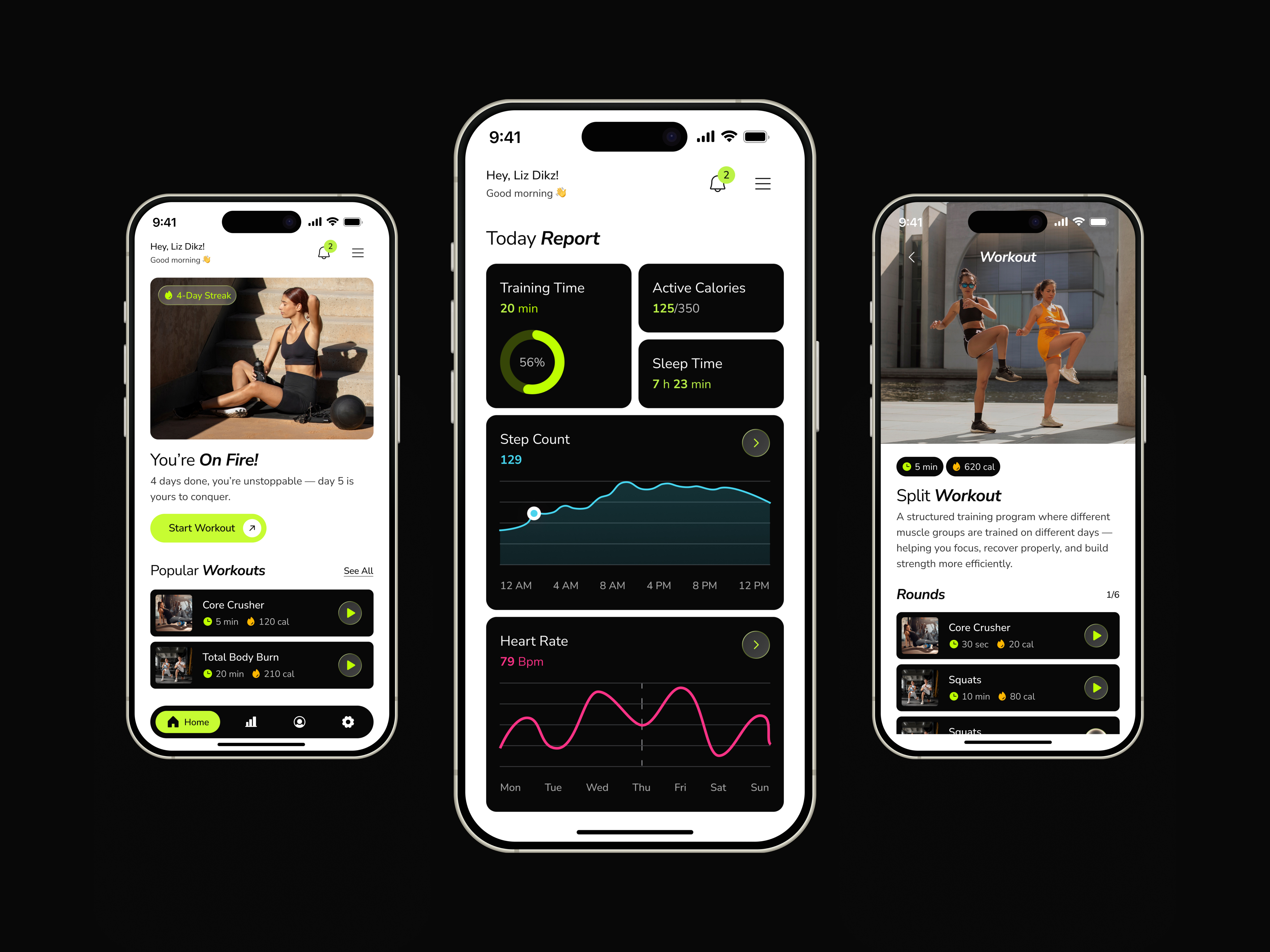 Clean & Minimal Mobile Fitness App UI — FLife appdesign figma fitnessapp mobileapp mobiledesign opentowork productdesign ui webdesign welness