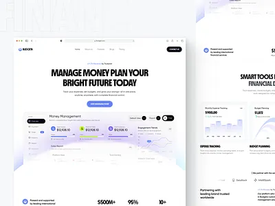 Budgeta - Finance Landing Page. b2b bank finance fintech fintech saas landing page money management online banking payment rifath saas transaction ui web web design website