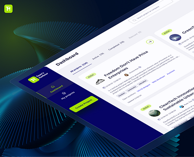 Startup Platform -Team's Harbour blue branding crm dashboard green startup ui ux