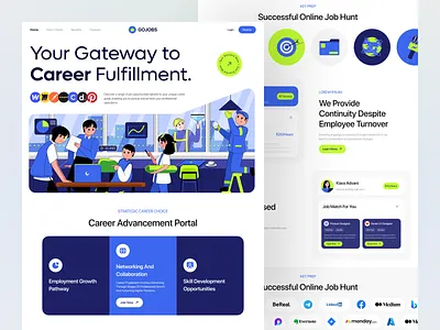 GoJobs-Hiring Platform Website 2d illustration branding career custom illustratio n design employment header hiring platform homepage illustration illustration landing page job job listing job portal landing page office saas ui uiux web page