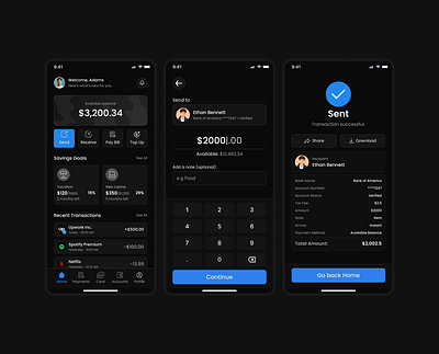 Fintech Mobile App - Banking Made Easy app banking app clean design dark mode design figma fintech minimalist mobile app payments ui user experience user interface ux
