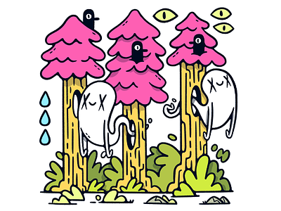 Spooky Forest? abstract birds blake stevenson cartoon character design cute design eyes forest ghost illustration jetpacks and rollerskates logo retro surreal ui