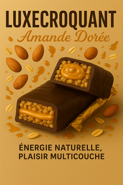 LuxeCroquant – Amande Dorée (Packaging Concept) branding chocolate bar energy bar figma food design french branding packaging design product design