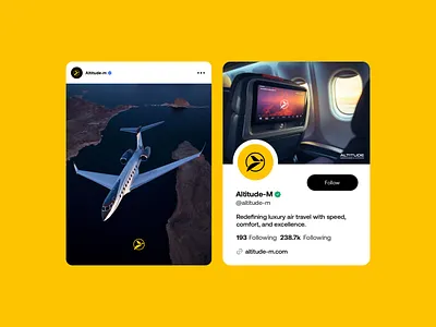 Luxury Jet Brand – Social Media Design Showcase airline branding aviation design brand identity branding branding presentation clean layout corporate identity digital branding graphic design jet design luxury branding minimal design modern branding premium aesthetic private jet branding social media branding travel design ui mockup yellow and black design