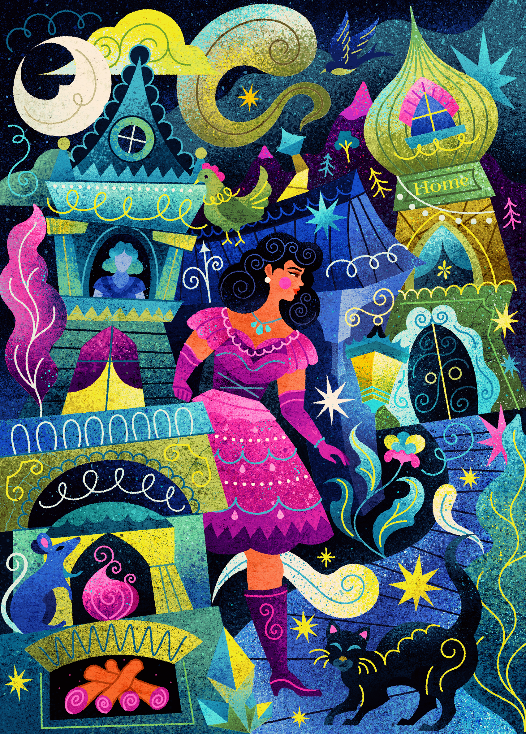 Enchanted Village abstract adobe illustrator buildings design dress enchanted flower geometric ghost houses illustration magical mice rat towers vector village