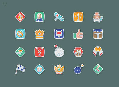 Reward badges 2d badges colors fire flat icons illustration moon pin scroll vector