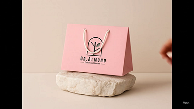 Luxury Triangular Cosmetics Paper Bag Design for Dr. Almond animation branding custom paper bag design graphic design graphic designer handbag illustration label design logo mockup motion graphics packaging design packaging designer paperbag structural design