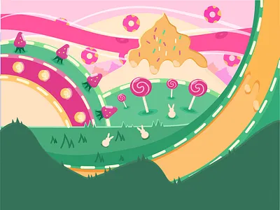 Sweet world cream design donuts graphic design illustration landscape mountain rabbits strawberry sweet vector world