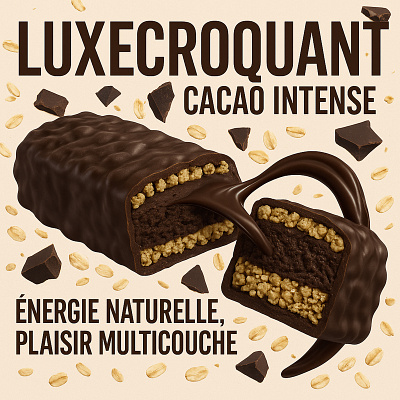 LuxeCroquant – Cacao Intense (Packaging Concept) branding chocolate bar energy bar figma food design french branding packaging design product design