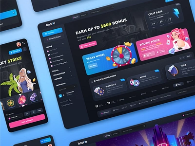 Boorio: Online сasino project betting bingo blackjack casino dashboard dice gambling game hilo illustration jackpot lottery poker product design roulette slots uiux web design wheel of fortune win