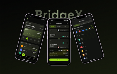 BridgeX – Modern Crypto Bridge & Wallet UI Design app design chross chain nft swap crosschain bridge crypto app design crypto bridge crypto wallet dark mode app design defi wallet fintech mobile ui mobile app mobile defi platform mobile wallet app nft bridge app ui design uiux for blockchain ux design web3 ui design