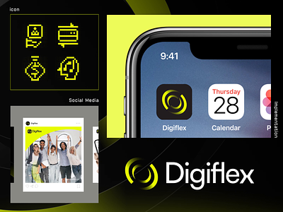 Digiflex-Branding app artificilaintelligance banking brand collateral brandcollateral branding fintech graphic design icon instagram lime logo motion graphics partner social media startup visual identity