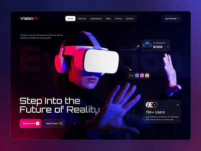 VR Landing Page UI ai app app design application ar clean colorful corporate creative daily ui dark design graphic design homepage reality ui ux virtual reality vr website