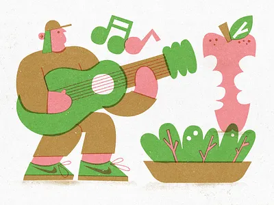 Guitar music 🍎 apple art character guitar illustration plant riso scene texture