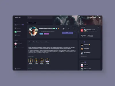 User profile app application concept cycling design interface menu midjourney profile running screen sidebar social social media ui user user profile users ux webapp