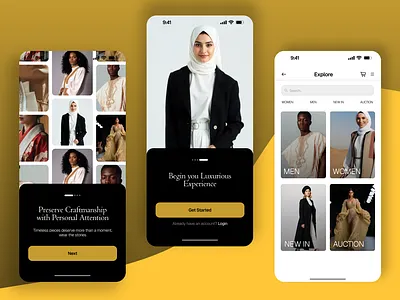Fashion App - Eco-Friendly arab black chic classy cloth design eco elegant environment fashion glossy gold mobile mobile app muslim nature phone saudi ui yellow