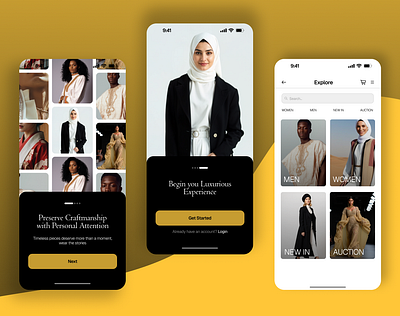 Fashion App - Eco-Friendly arab black chic classy cloth design eco elegant environment fashion glossy gold mobile mobile app muslim nature phone saudi ui yellow