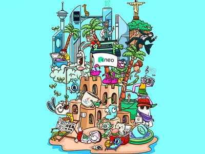 Illustration created for a Neo Smart Economy event. beach blockchain cartoon character colors design doodle illustration rio