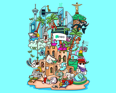 Illustration created for a Neo Smart Economy event. beach blockchain cartoon character colors design doodle illustration rio