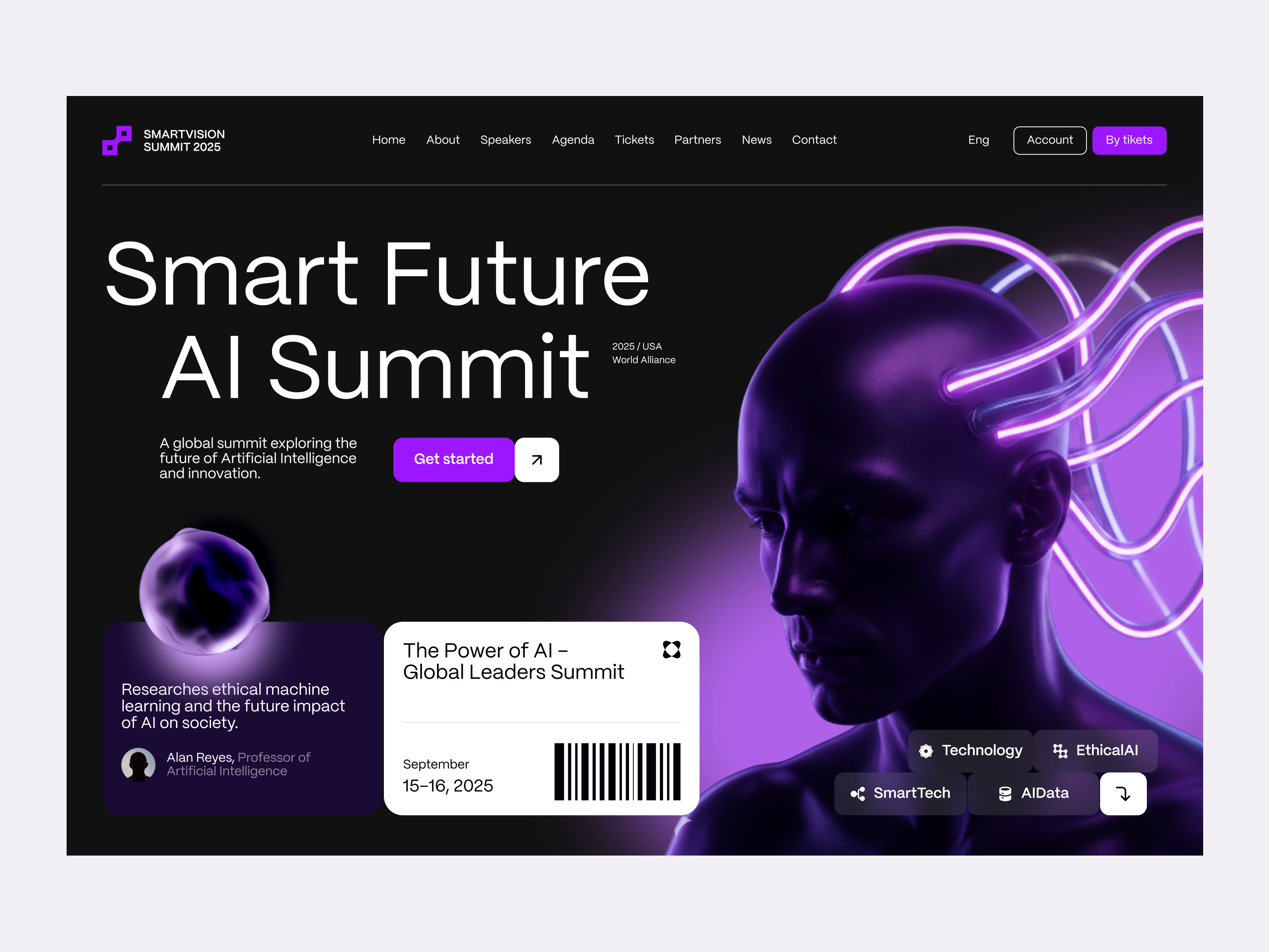 Smartvision Summit 2025 - Landing Page ai illustration ai powered human branding cyber human generative ai hero landing page logo design ui ux web 3.0 design web design