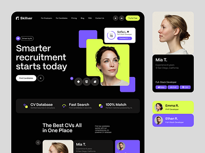 Skillver - HR Platform Landing Page branding dark mode hr hero section hr landing page hr platform design logo design people web design ui design web design website