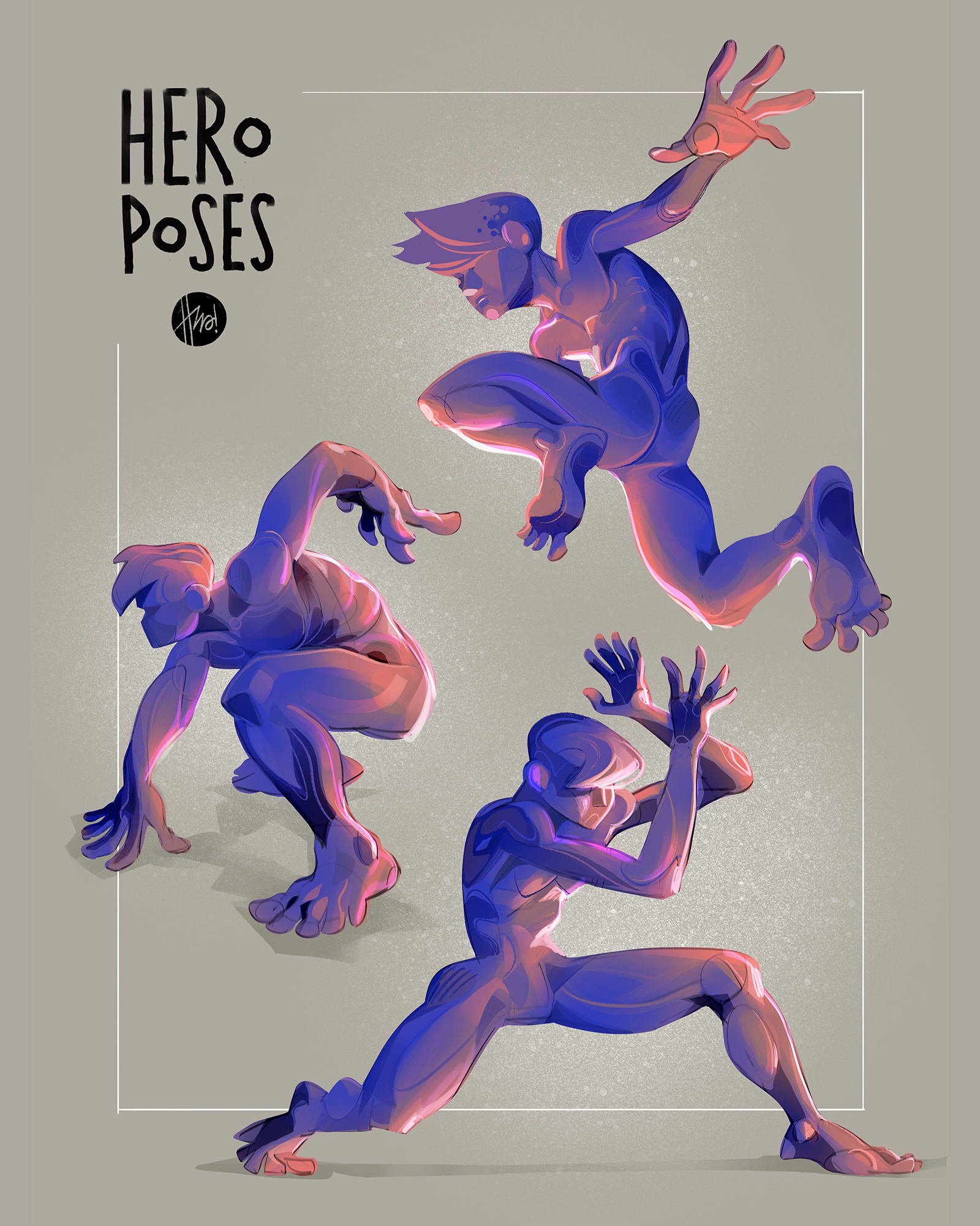 Hero🦹🏻Poses🤸🏿‍♂️ anatomy anatomy practices dynamic poses hero illustration