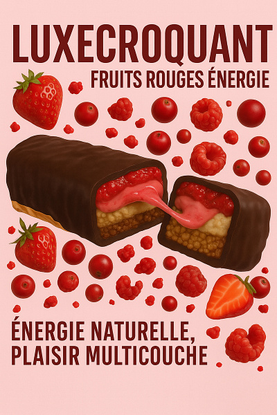 LuxeCroquant – Fruits Rouges Énergie (Packaging Concept) branding chocolate bar energy bar figma food design french branding packaging design product design
