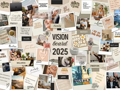 Vision Board 2025 A2 beige graphic design layout moodboard templates vision board