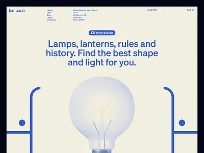 The Concept of the Website for the Sale of Lamps industrial landing page industrial website lamp landing page lamp ui manufacturing website one product store product infographic product presentation single product page vintage color palette