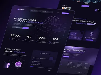 Startup Growth Platform Website – Modern Dark UI Design 3d inspired ui business growth platform design crypto landing page crypto staking landing page dark theme website ui enterprise platform design innovation website ui landing page landing page design modern startup website modern web design professional web design saas website design startup landing page startup ui design ui design portfolio uiux design user friendly startup platform web design website design