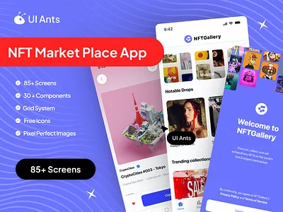 NFT Marketplace App UI Kit app blockchainart crypto community digital assets dsign mobile nft nft app nft community nft creator nft launch nft marketplace nftartists nftcollector nftgaming nftinvestor nfttrader screen ui web3community