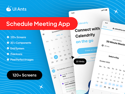 Meeting Management App UI Kit app ui design calendar integation collaboration tools event schedule graphic design metting planner metting schedule app mobile productivity tools schedule app screen task schedule team management team meetings ui design kit ui insperation uiux uiux design video conference app work organizer
