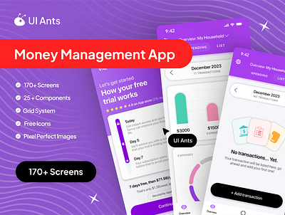 Money Manager & Tracker App Ui app budget app budget planner budget tracker clean ui digital wallet expence tracker finance app financial planning graphic design mobile modern finance design money tracking app personal budget presonal finance app saving app savings app scren ui uiux design