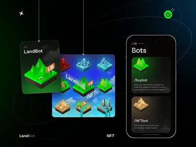 LandBot – Gamified Bots & NFTs for Web3 Communities bot crypto design interface nft product design telegram ui ux web3