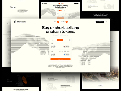 Nemesis.trade 2.0 | Buy or short sell any onchain tokens bitcoin blockchain branding btc crypto defi design dex finance homepage illustration landingpage minimal minimalist platform ui web website