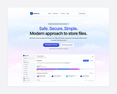 Neptune Landing page - Cloud storage platform cloud storage dashboard figma hero section landing page saas saas landing page saas website ui ui design web design website design