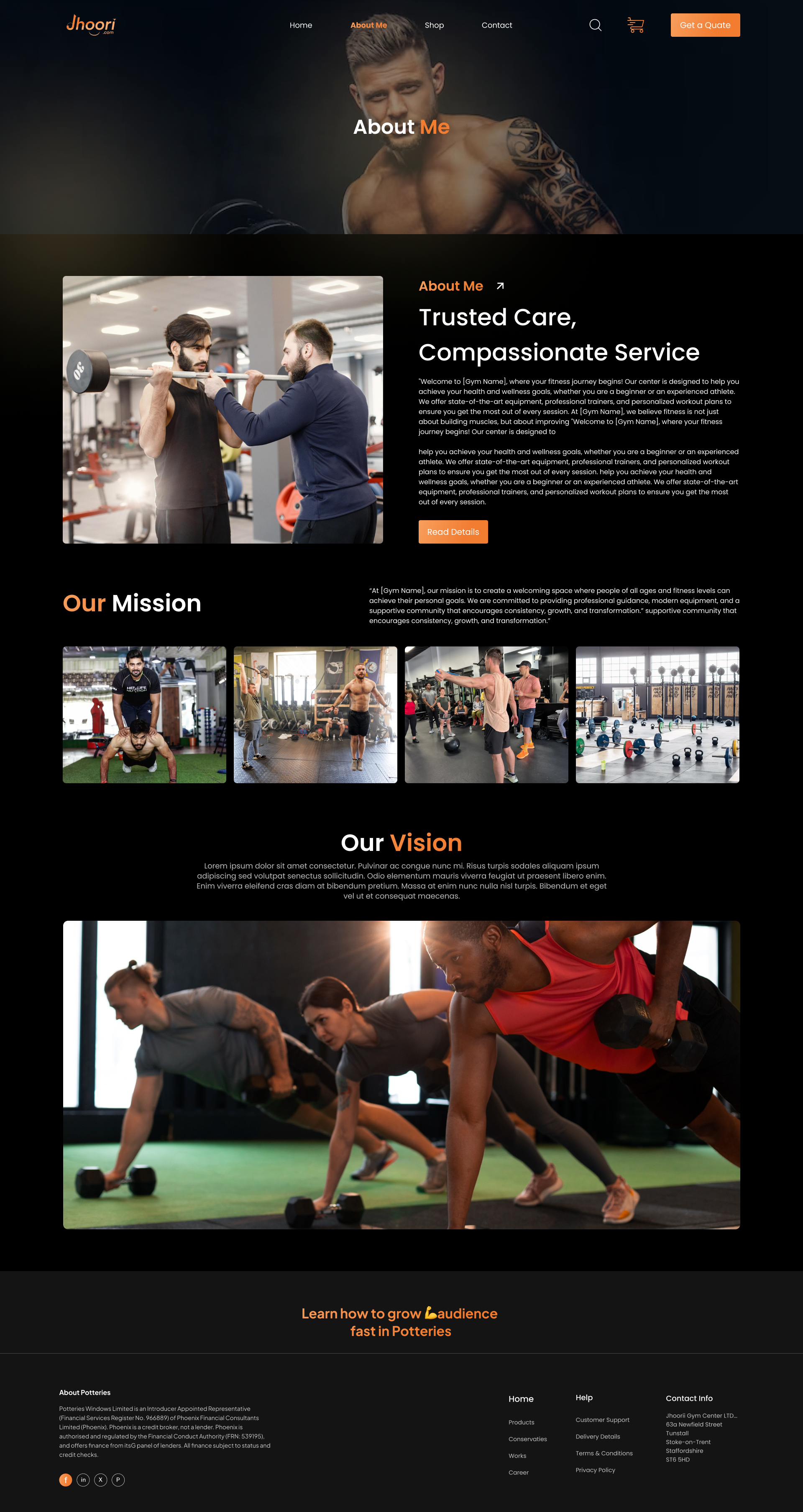 GYM WEBSITE ABOUT US branding ui