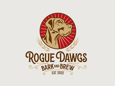 Rogue Dawgs bark bark and brew barley beer branding brew brewery brewing brewing company craft craft beer design dog graphic design great dane illustration logo sunburst typography vector