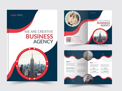 Modern business agency brochure design with cityscape and people creative